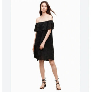 Aritzia Wilfred Mini Dress Floral Applique Off The Shoulders Lace  in Black